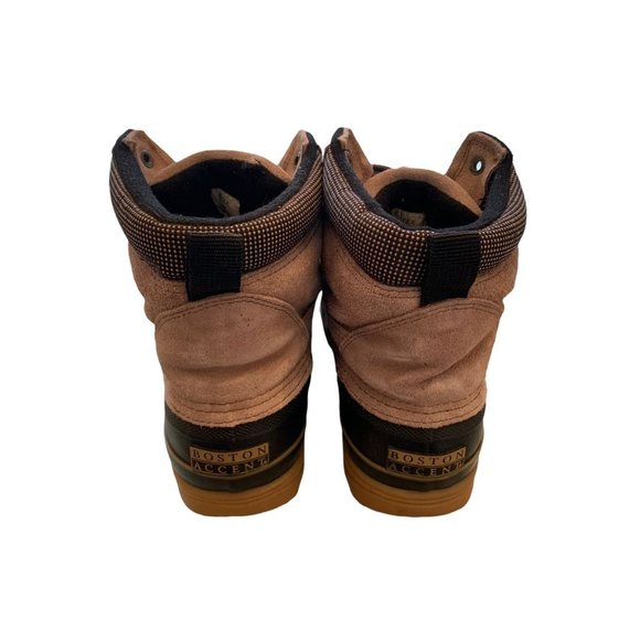 9M Boston Accent "Sleek" Women's Lace Up Winter Duck Boots Tan Suede and Navy Bl - Picture 10 of 11